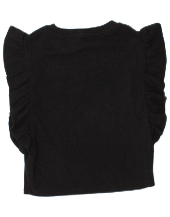 Zara Womens Crop Blouse Top UK 8 Small Black Cotton
