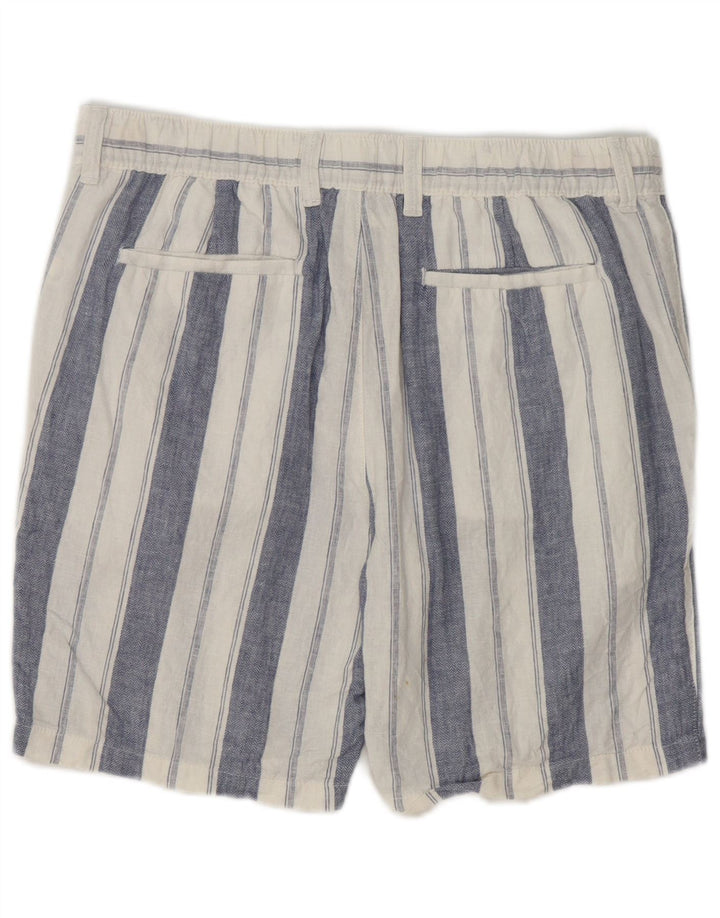 Marks & Spencer Mens Chino Shorts W34 Large White Striped Linen