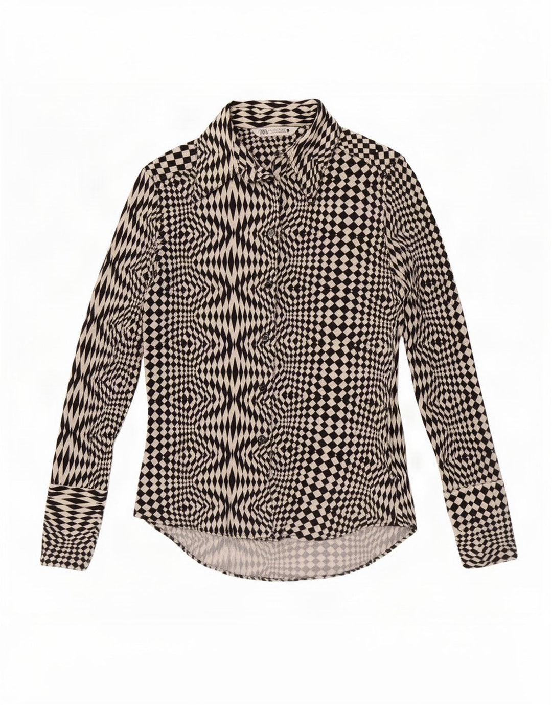 Zara Womens Shirt Blouse UK 12 Medium Black Geometric Polyester