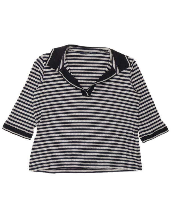 Marina Sport Womens 3/4 Sleeve Polo Shirt UK 16 Large Navy Blue Striped