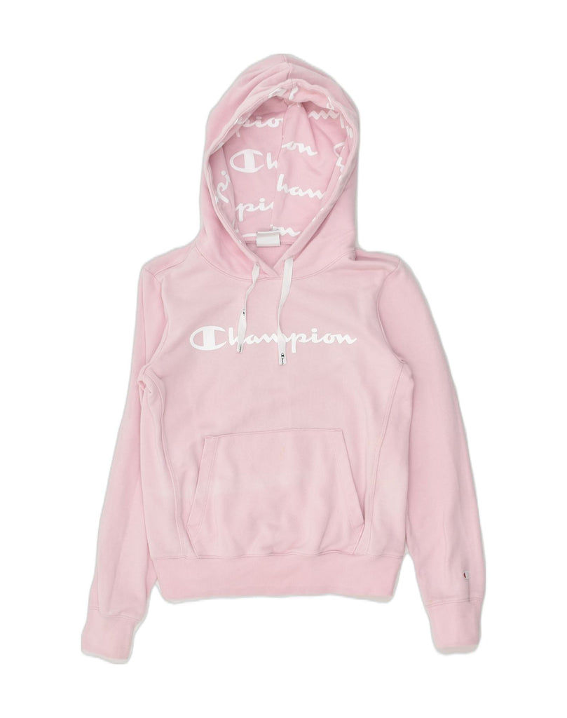 CHAMPION Womens Graphic Hoodie Jumper UK 6 XS Pink Cotton | Vintage Champion | Thrift | Second-Hand Champion | Used Clothing | Messina Hembry 