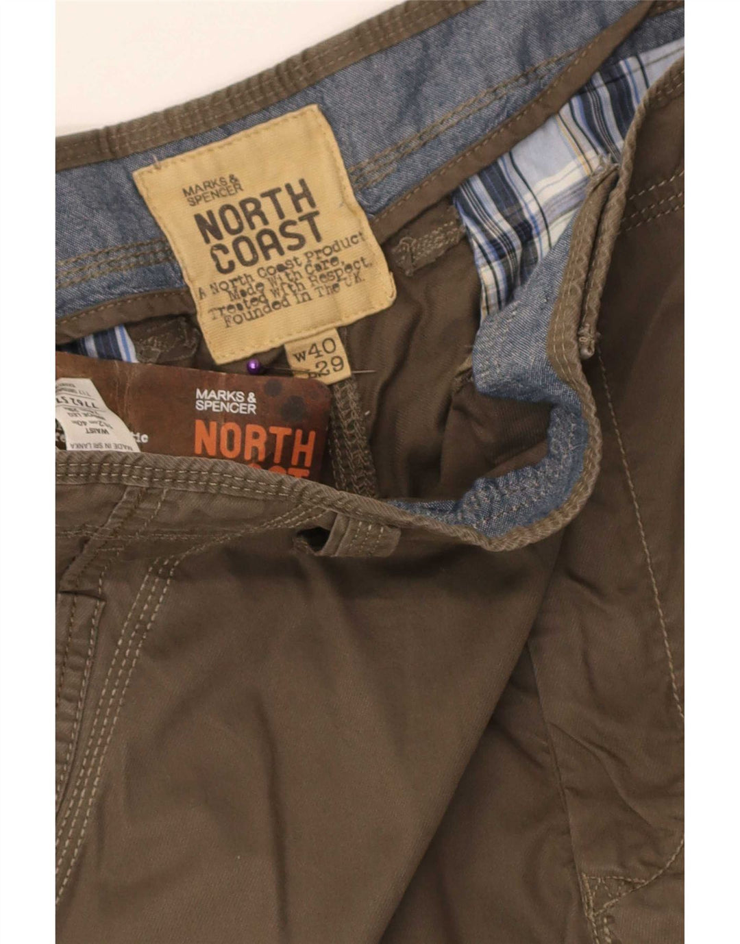 Marks & Spencer Mens Straight Cargo Trousers W40 L29 Brown Cotton
