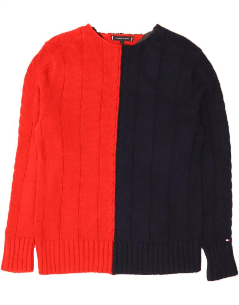TOMMY HILFIGER Mens Boat Neck Jumper Sweater Medium Navy Blue Colourblock Vintage Tommy Hilfiger and Second-Hand Tommy Hilfiger from Messina Hembry 