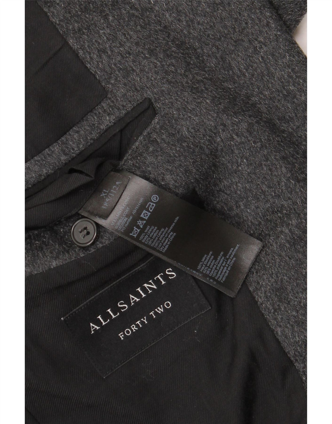 All Saints Mens Overcoat UK 42 XL Grey Wool