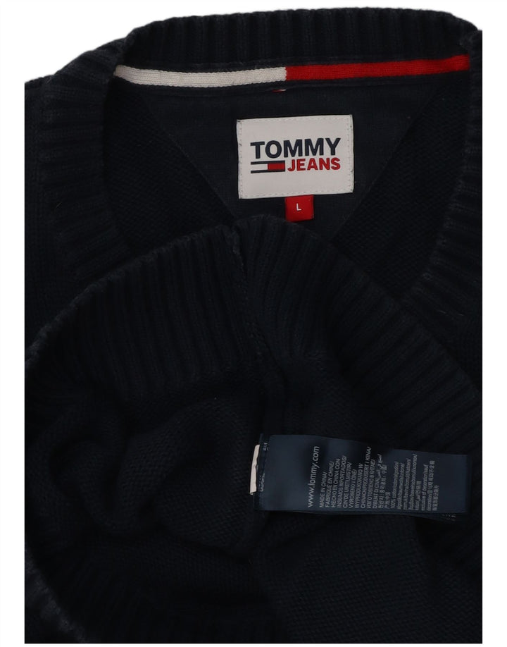 Tommy Hilfiger Mens Crew Neck Jumper Sweater Large Navy Blue Cotton