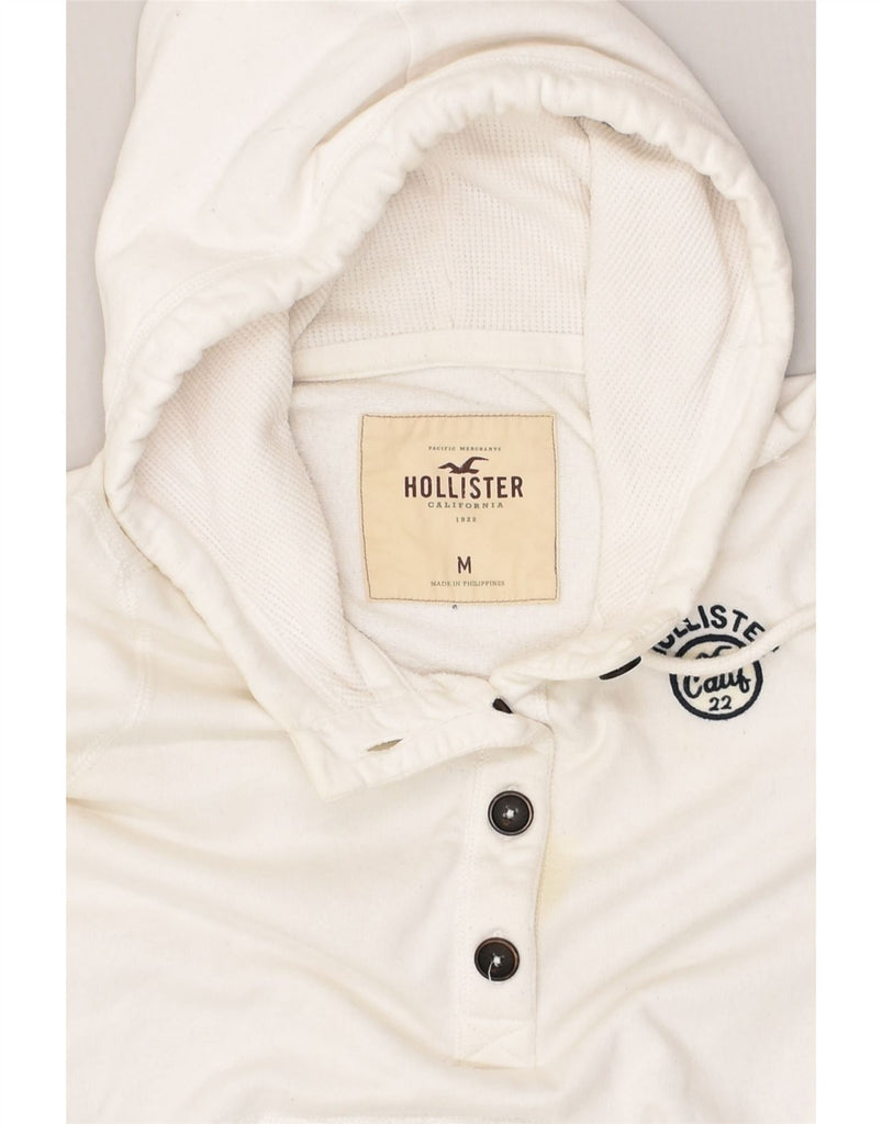 HOLLISTER Womens Button Neck Hoodie Jumper UK 14 Medium White Cotton | Vintage Hollister | Thrift | Second-Hand Hollister | Used Clothing | Messina Hembry 