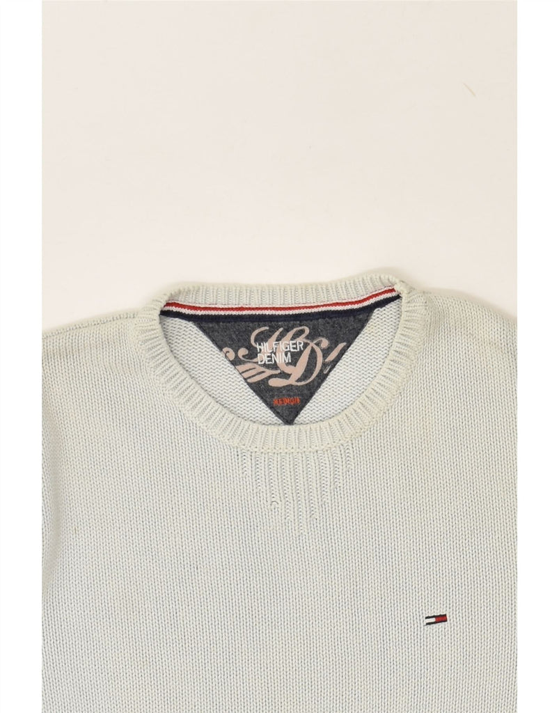 TOMMY HILFIGER Mens Crew Neck Jumper Sweater Medium Grey Cotton | Vintage Tommy Hilfiger | Thrift | Second-Hand Tommy Hilfiger | Used Clothing | Messina Hembry 