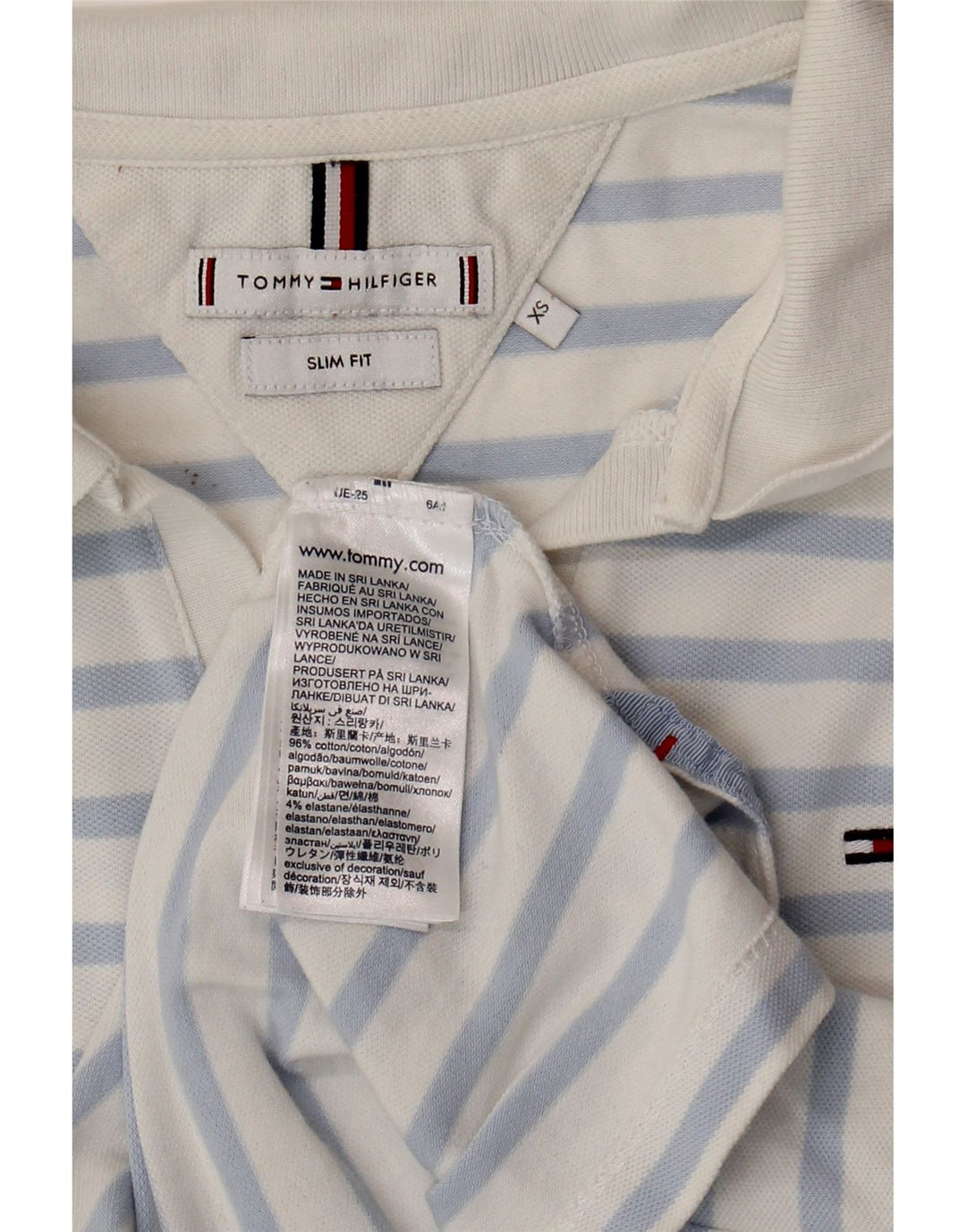 TOMMY HILFIGER Womens Slim Fit Polo Shirt UK 6 XS Blue Striped Cotton