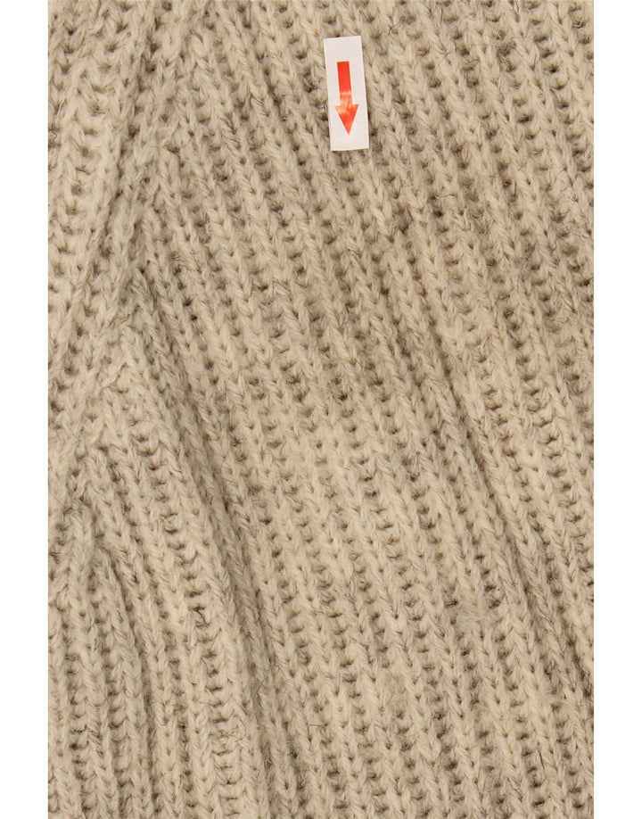 Vintage Mens Turtle Neck Jumper Sweater Large Beige Colourblock Wool
