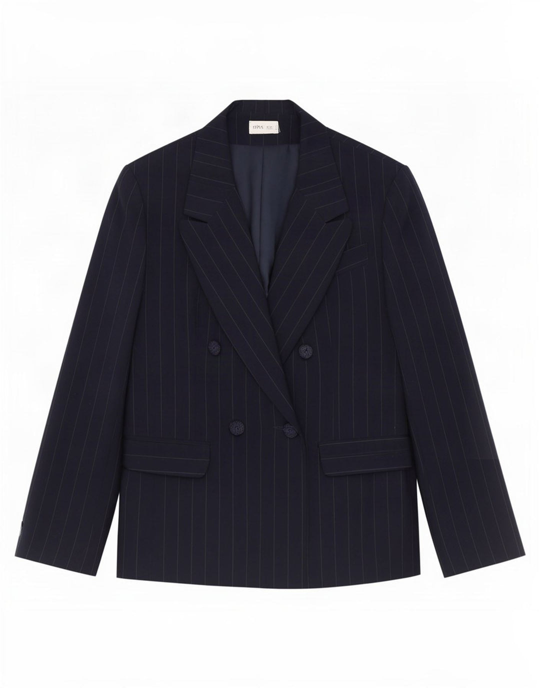 Bhs Womens Double Breasted Blazer Jacket UK 14 Large Navy Blue Pinstripe