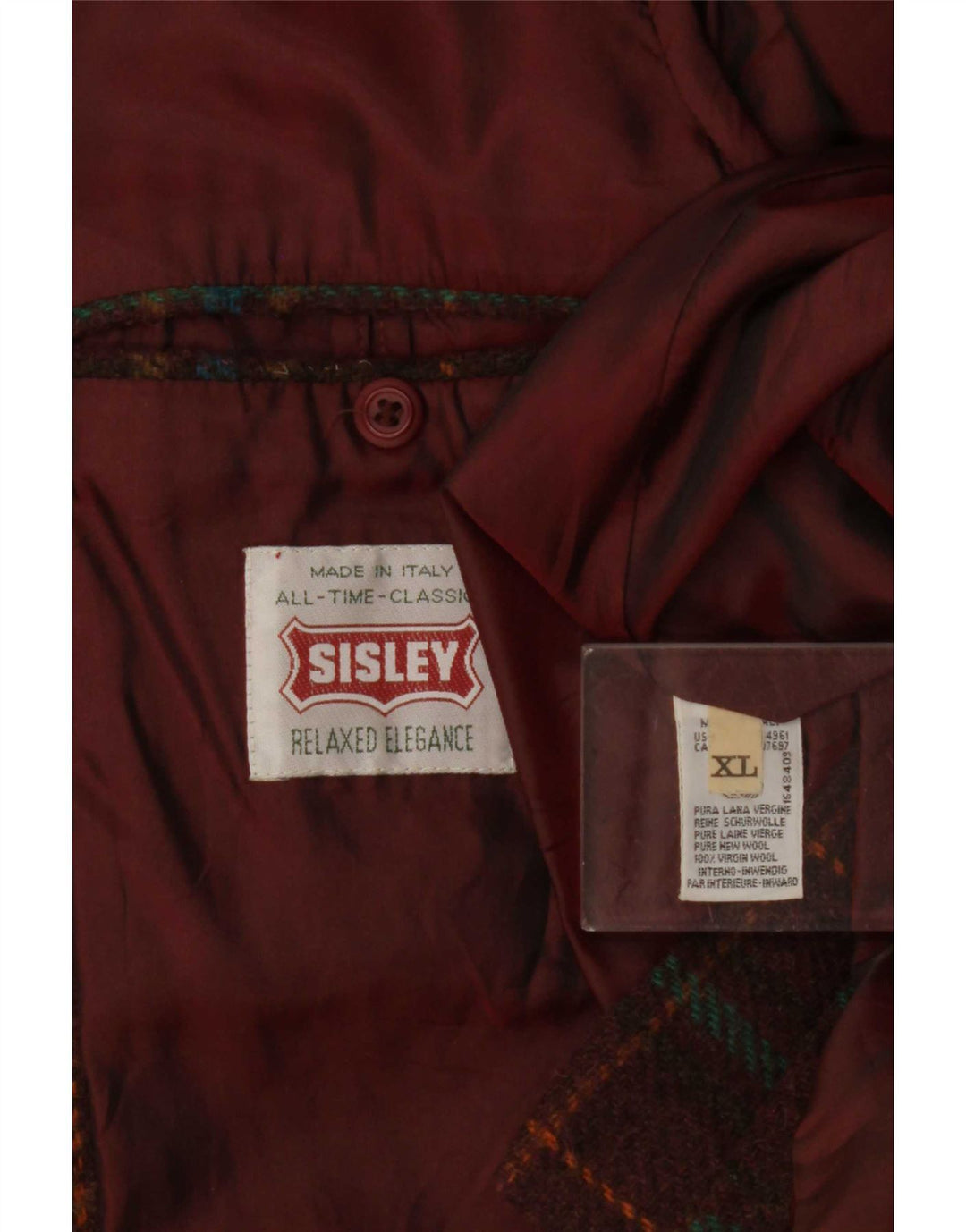 Sisley Mens 2 Button Blazer Jacket UK 42 XL Burgundy Plaid Classic