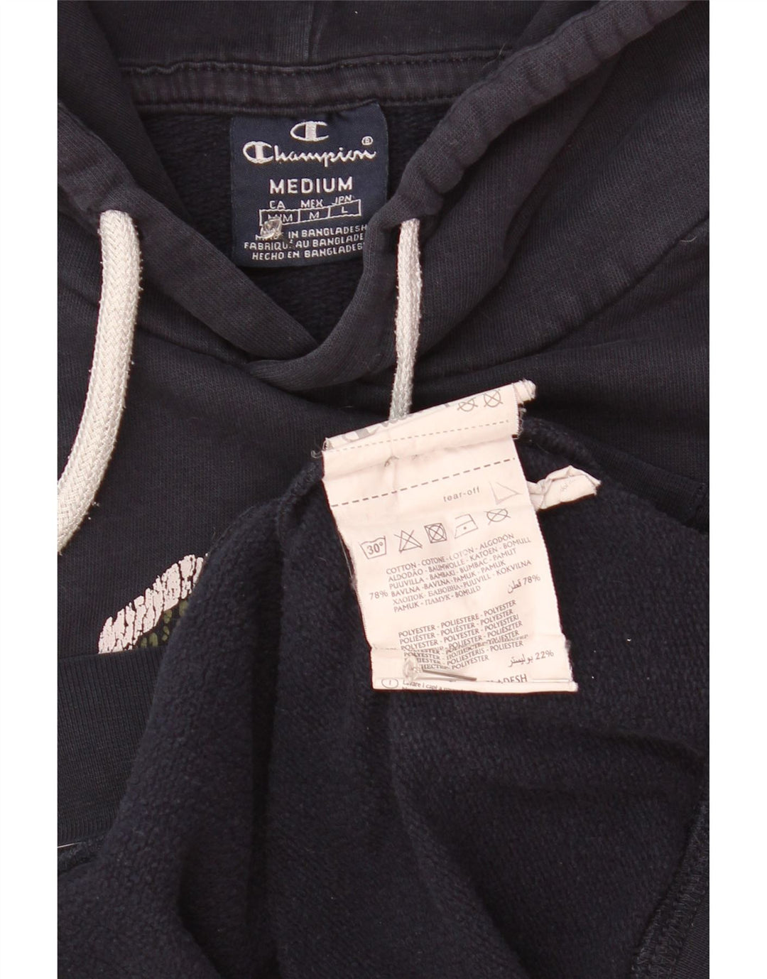 Champion Mens Graphic Hoodie Jumper Medium Navy Blue Cotton
