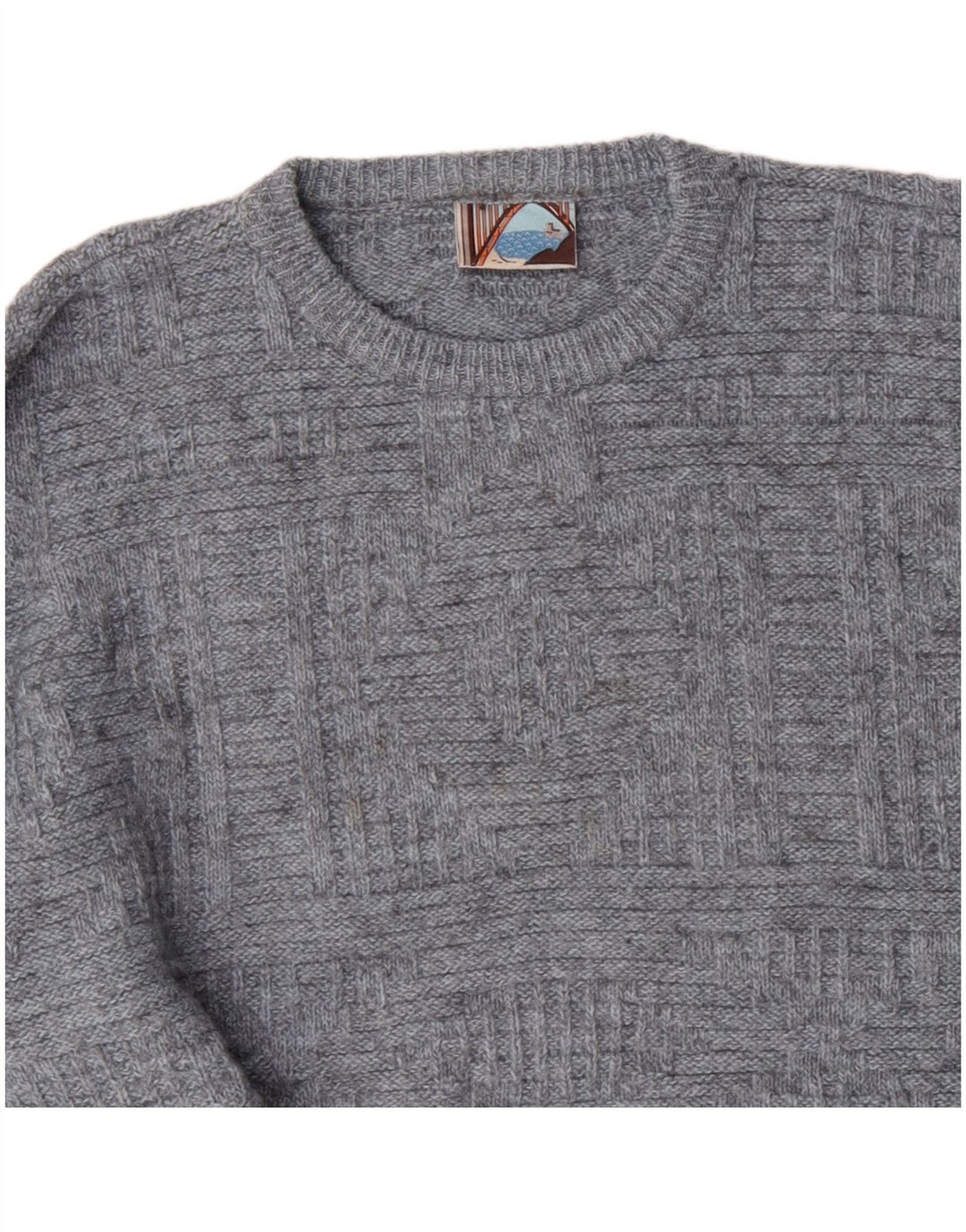 VINTAGE Mens Crew Neck Jumper Sweater Large Grey Acrylic