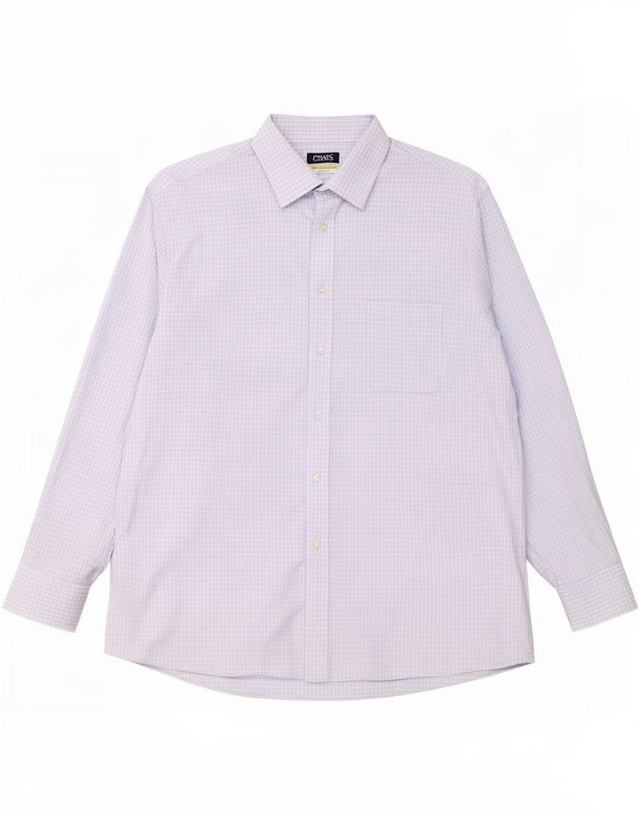 Chaps Mens Stretch Regular Fit Shirt Size 18 2XL Blue Gingham Cotton