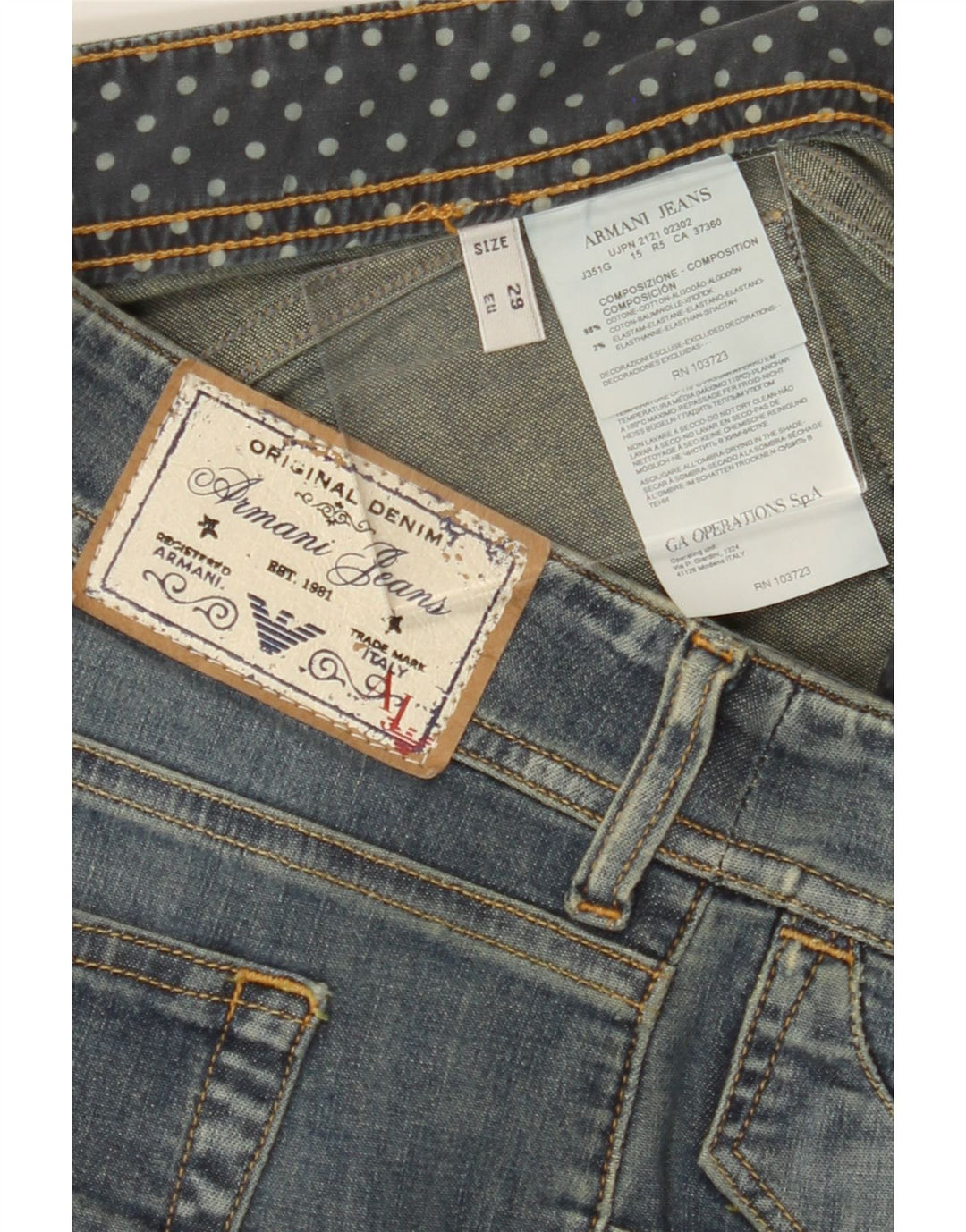 ARMANI Womens Skinny Jeans W29 L34 Blue Cotton Vintage Armani and Second-Hand Armani from Messina Hembry 