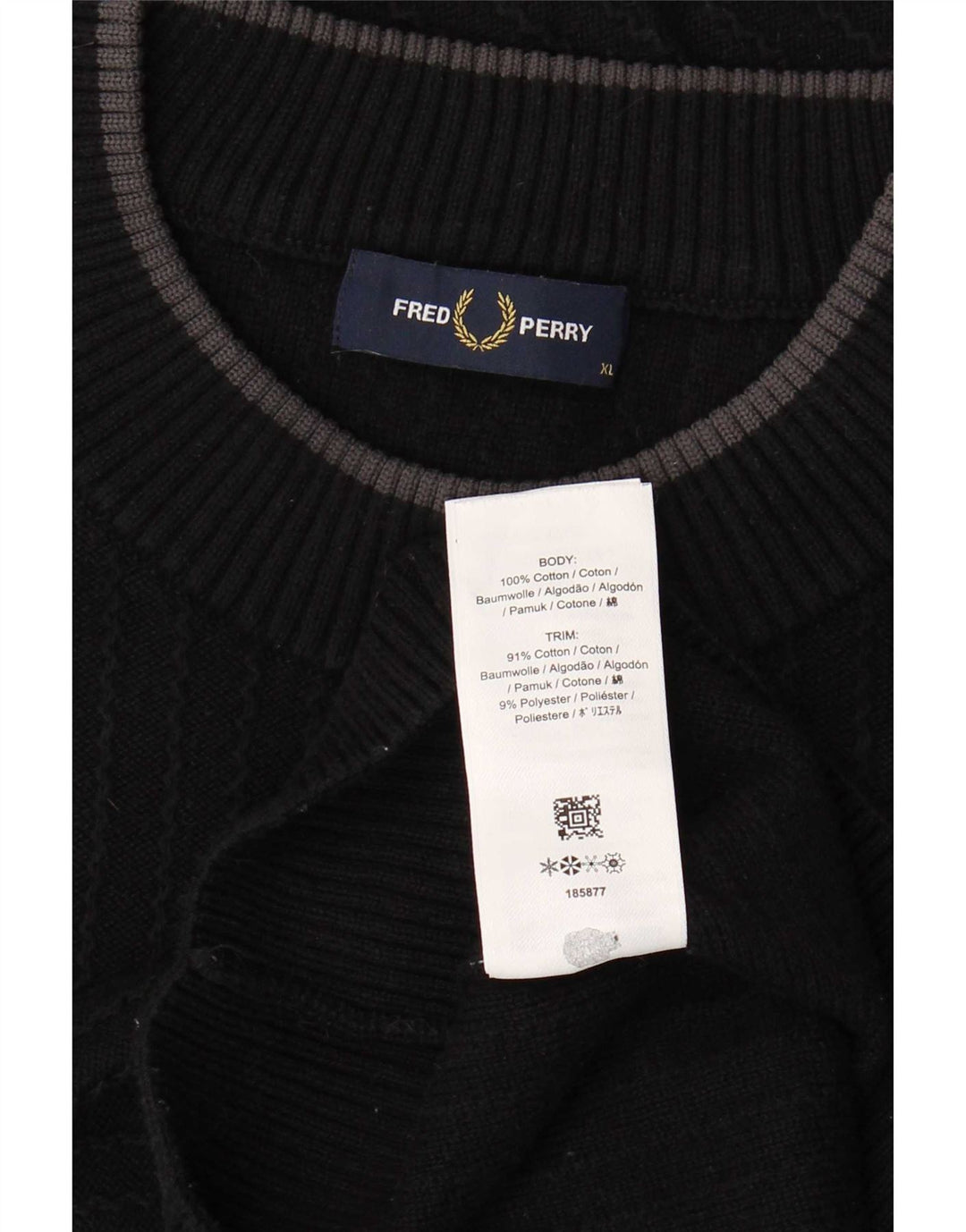 Fred Perry Mens Crew Neck Jumper Sweater XL Black Cotton