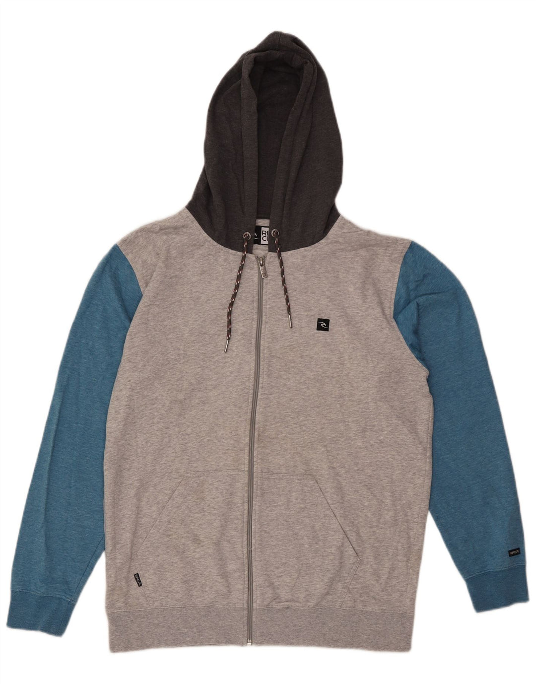 Rip Curl Mens Zip Hoodie Sweater Large Grey Colourblock