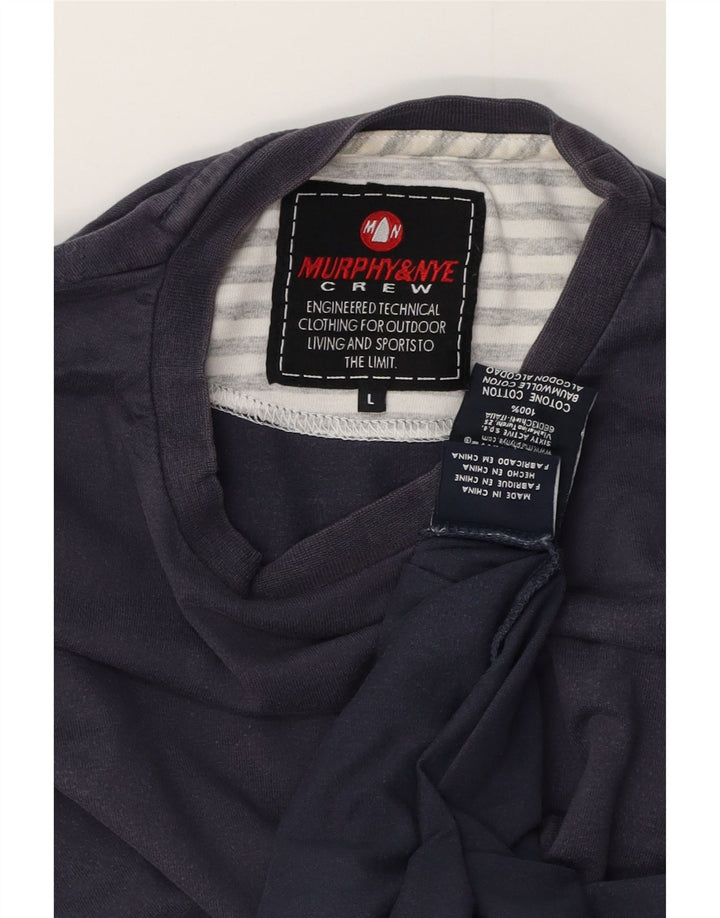 Murphy & Nye Mens Graphic T-Shirt Long Sleeve Large Navy Blue Striped
