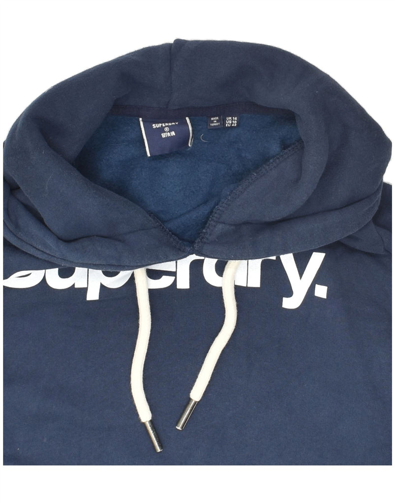 SUPERDRY Womens Graphic Hoodie Jumper UK 14 Medium  Navy Blue Cotton | Vintage Superdry | Thrift | Second-Hand Superdry | Used Clothing | Messina Hembry 