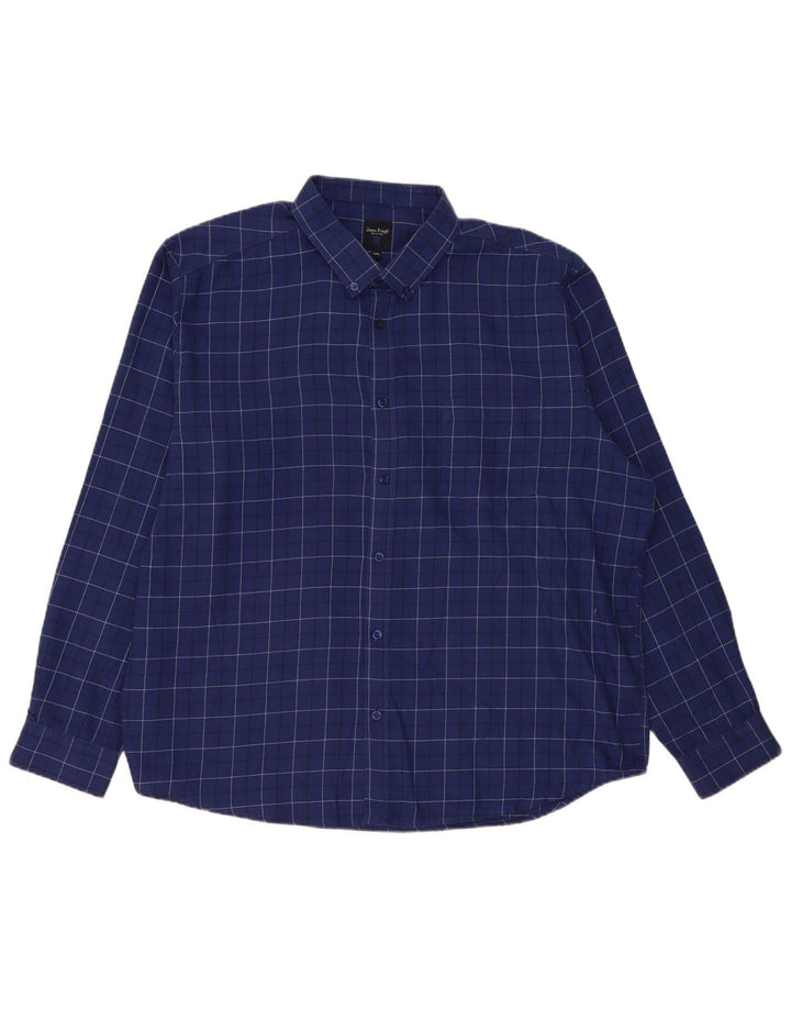 James Pringle Mens Flannel Shirt 2XL Navy Blue Check Polyester