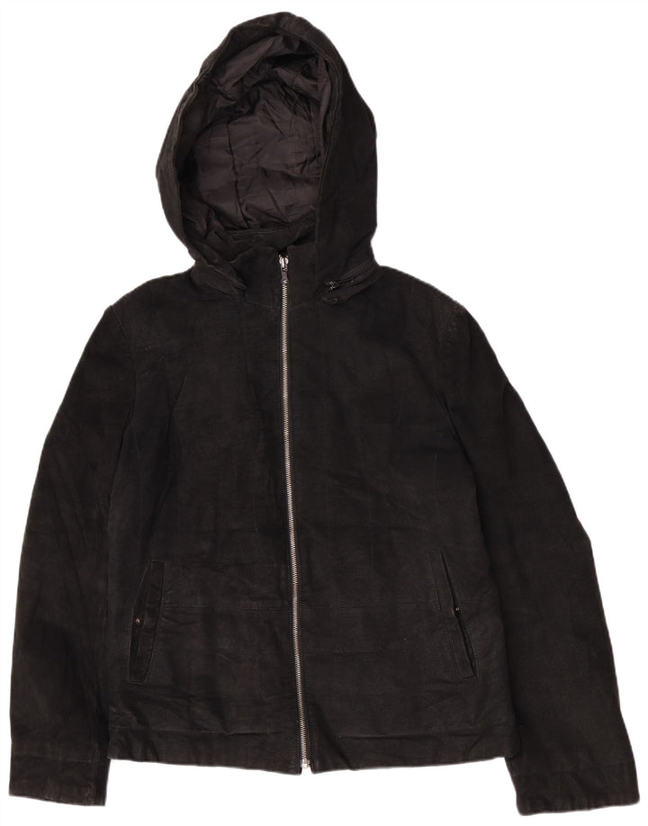 Zarro Womens Hooded Leather Jacket IT 42 Medium Black