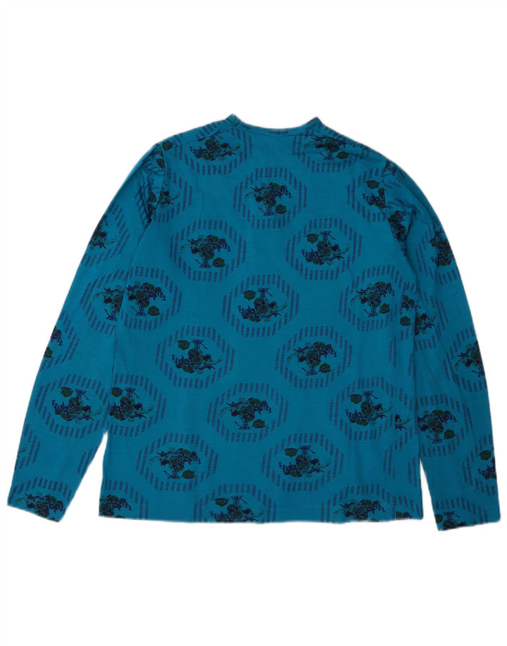 Vintage Womens Graphic Top Long Sleeve UK 14 Medium Blue Floral