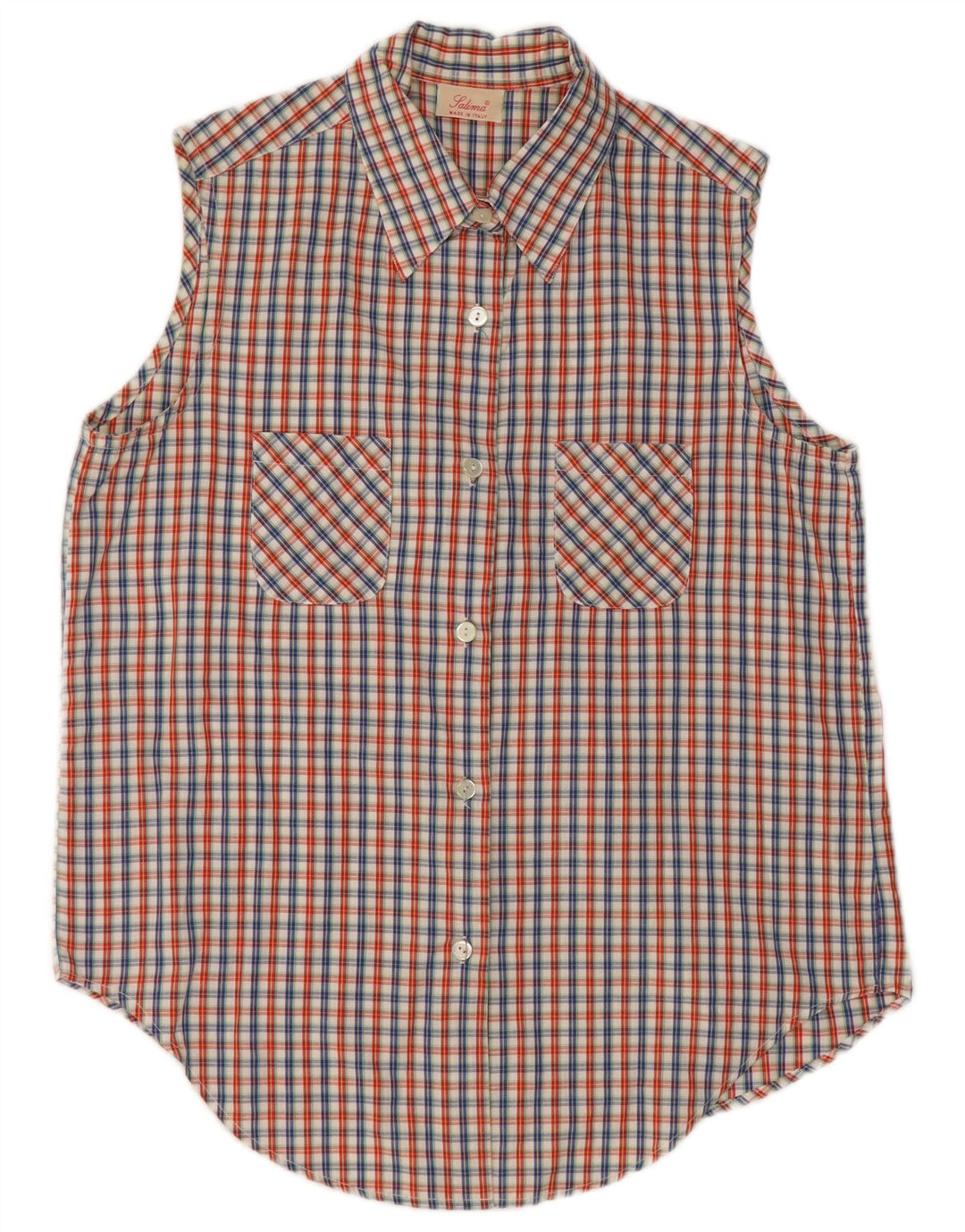 Vintage Womens Sleeveless Shirt UK 16 Large Multicoloured Check
