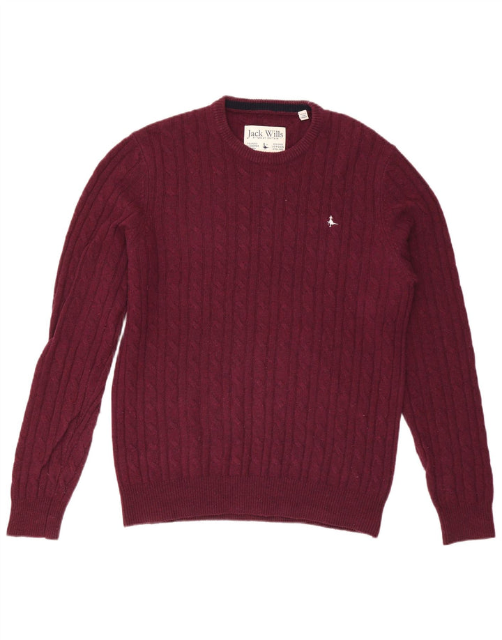 JACK WILLS Mens Crew Neck Jumper Sweater XL Burgundy Wool