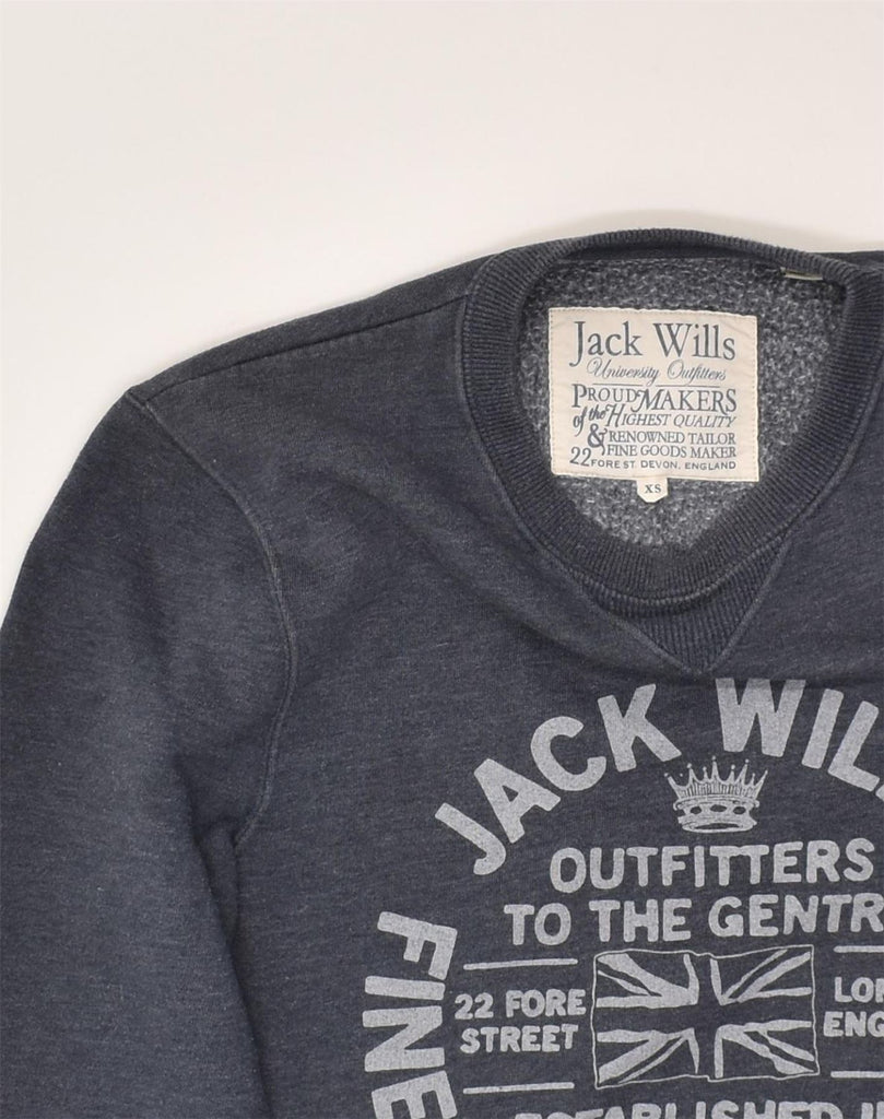 JACK WILLS Mens Graphic Sweatshirt Jumper XS Grey Cotton | Vintage Jack Wills | Thrift | Second-Hand Jack Wills | Used Clothing | Messina Hembry 