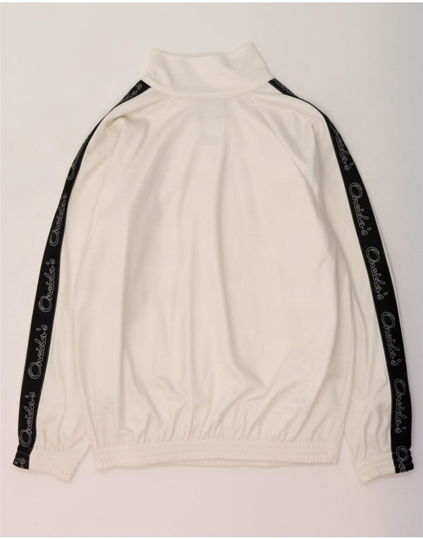 Vintage Mens Graphic Tracksuit Top Jacket XL White Colourblock Cotton