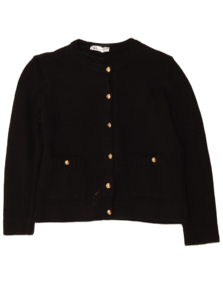 Zara Womens Cardigan Sweater UK 14 Medium Black Polyester