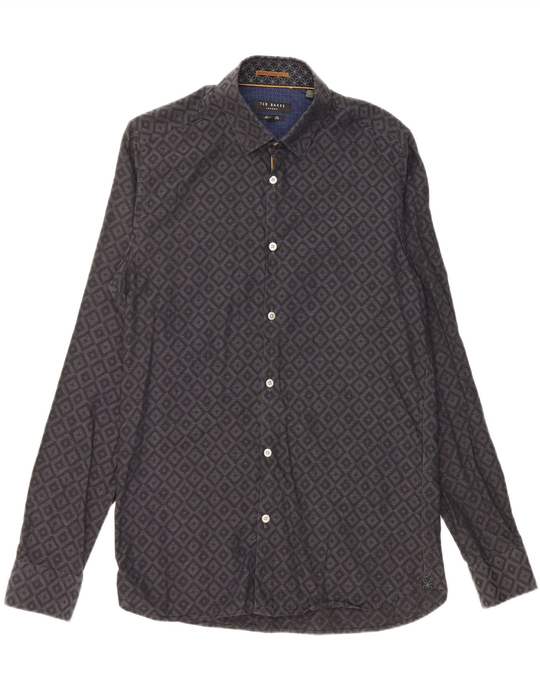 TED BAKER Mens Modern Fit Shirt Size 15 1/2 Medium Black Geometric Cotton