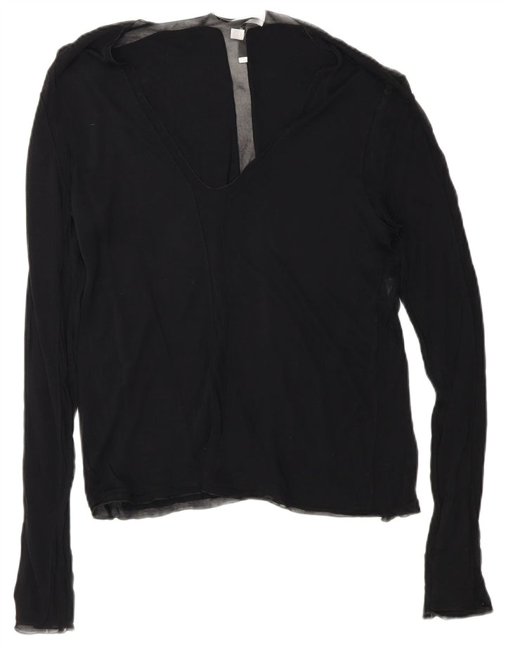 Yves Saint Laurent Womens Long Sleeve Blouse Top UK 12 Medium Black Viscose