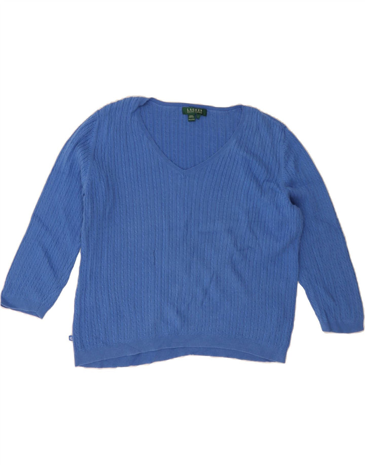 RALPH LAUREN Womens Oversized V-Neck Jumper Sweater UK 16 Large Blue Vintage Ralph Lauren and Second-Hand Ralph Lauren from Messina Hembry 