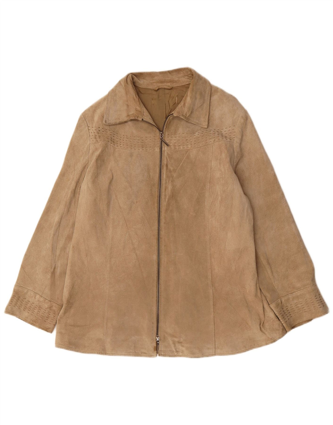 VINTAGE Womens Suede Jacket UK 16 Large Beige