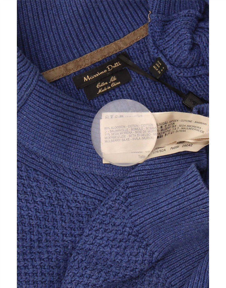 Massimo Dutti Mens Shawl Neck Jumper Sweater Small Blue Cotton