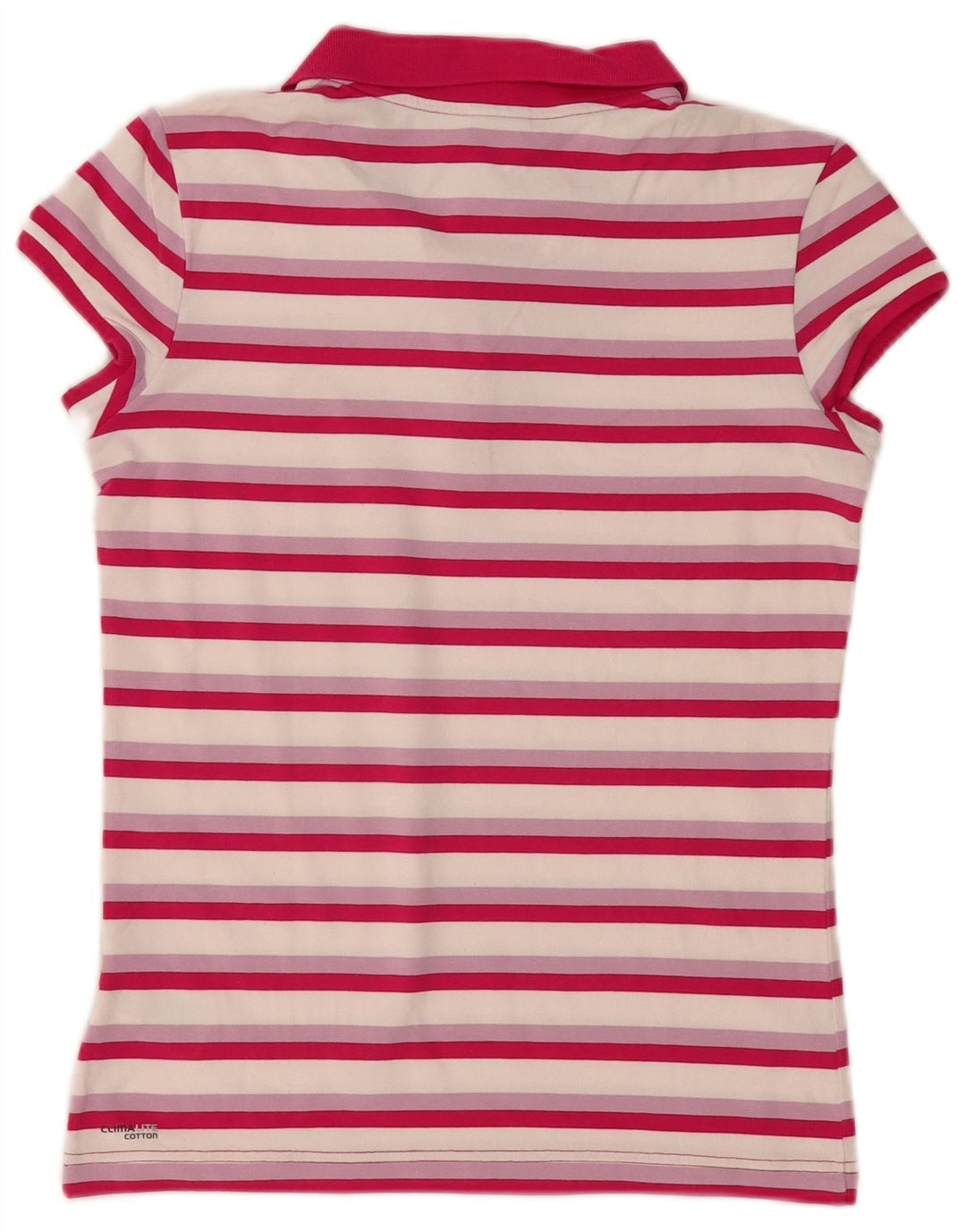 Adidas Womens Polo Shirt UK 12 Medium Pink Striped Cotton