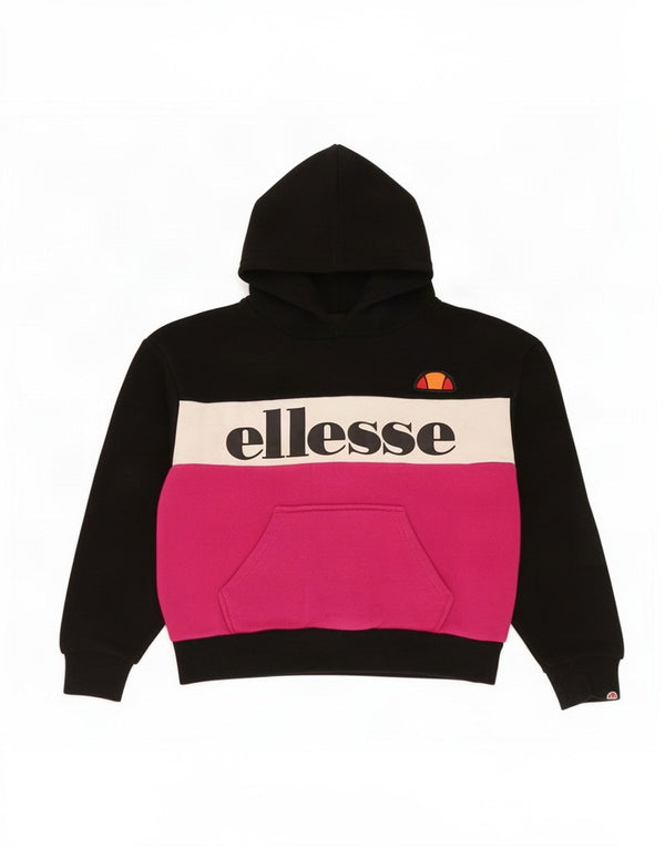 Ellesse Girls Crop Graphic Hoodie Jumper 8-9 Years Black Colourblock Cotton