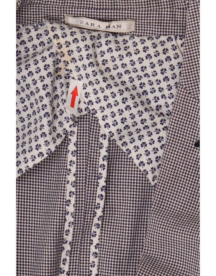 Zara Mens 2 Button Blazer Jacket UK 40 Large Grey Houndstooth Cotton