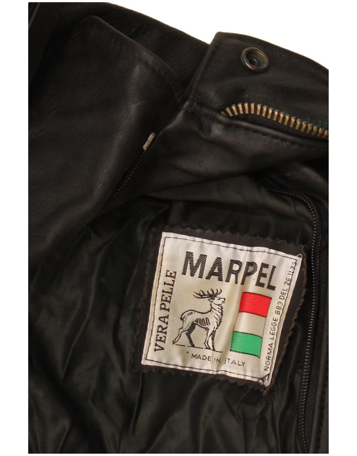 Marpel Mens Military Leather Jacket UK 40 Large Black Leather