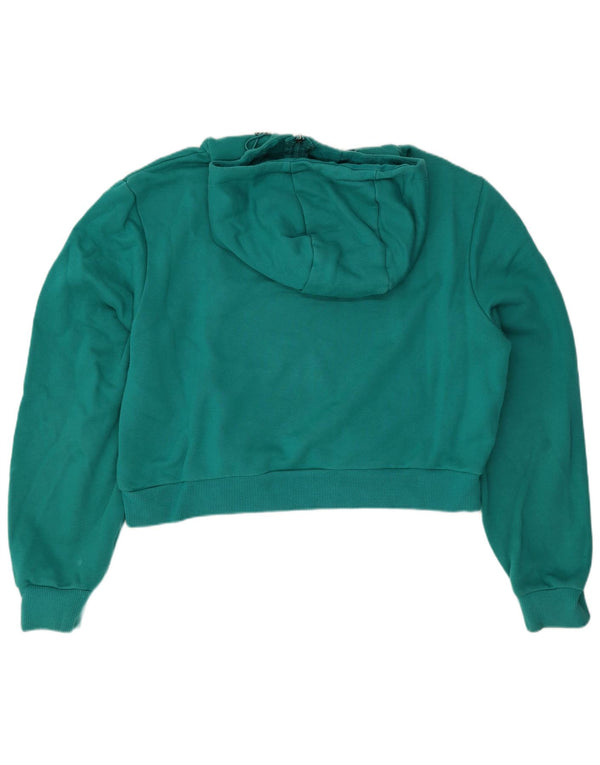Ellesse Womens Graphic Crop Hoodie Jumper UK 12 Medium Turquoise Cotton