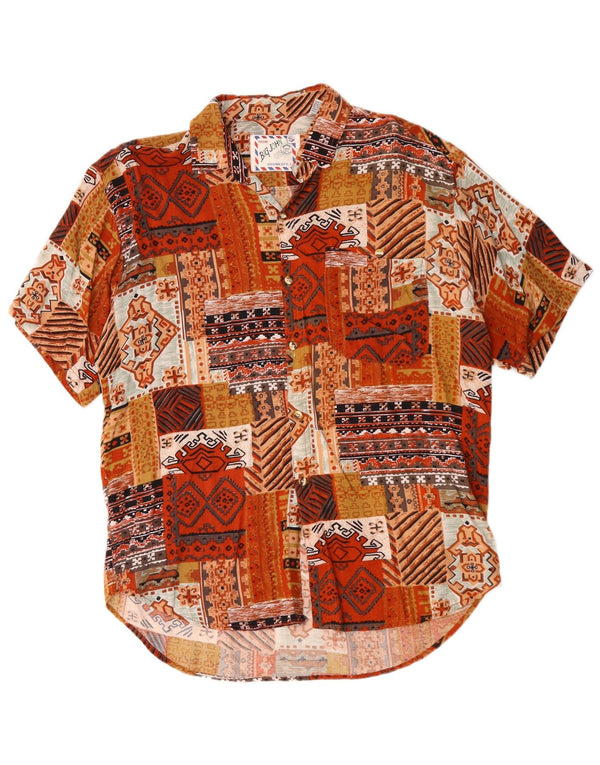 Vintage Mens Short Sleeve Shirt Medium Orange Patchwork Rayon
