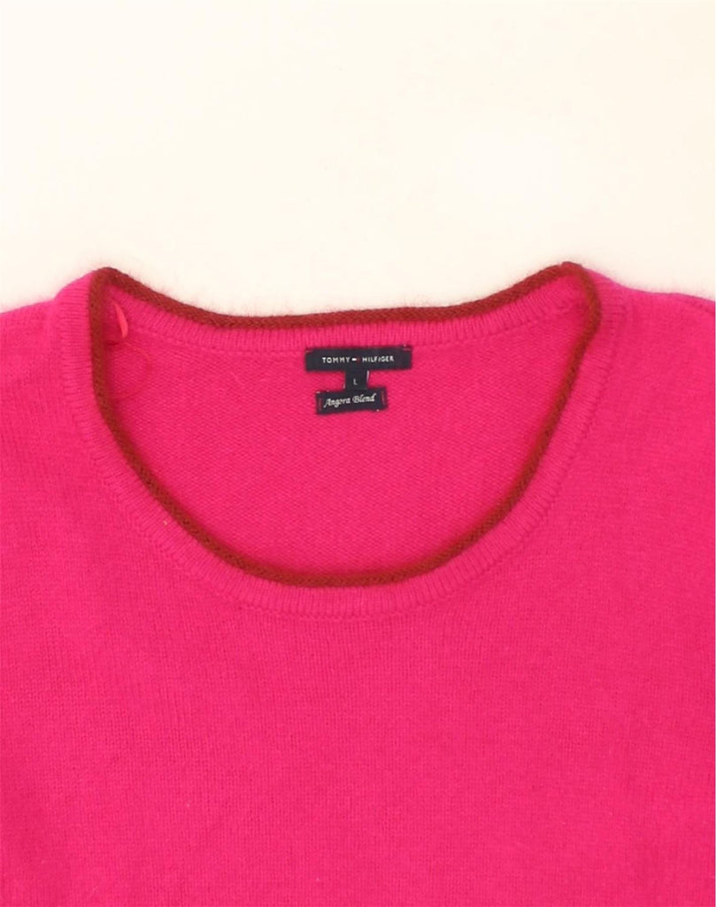 TOMMY HILFIGER Womens Boat Neck Jumper Sweater UK 14 Large Pink Angora | Vintage Tommy Hilfiger | Thrift | Second-Hand Tommy Hilfiger | Used Clothing | Messina Hembry 