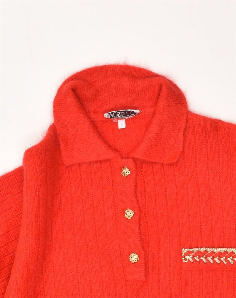 MUSETTI Womens Polo Neck Jumper Sweater UK 28 XL Red Wool | Vintage Musetti | Thrift | Second-Hand Musetti | Used Clothing | Messina Hembry 