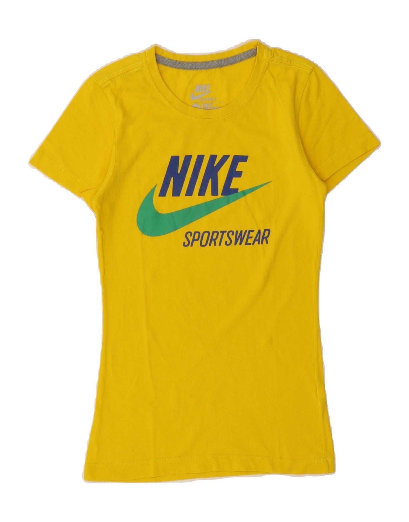 NIKE Womens Graphic T-Shirt Top UK 4/6 XS Yellow Sports Vintage