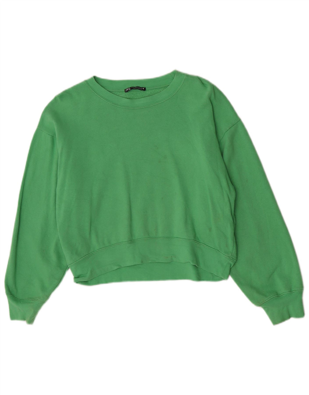 Zara Womens Crop Oversized Sweatshirt Jumper UK 10 Small Green Cotton