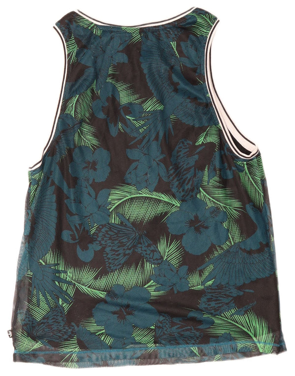 Adidas Womens Graphic Vest Top UK 8 Small Black Floral Polyester