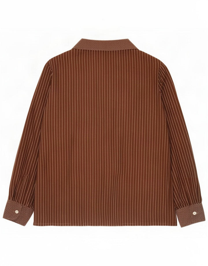 Vintage Womens Shirt UK 16 Large Brown Striped Polyester