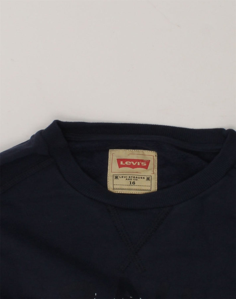 LEVI'S Boys Graphic Sweatshirt Jumper 15-16 Years Navy Blue Cotton | Vintage Levi's | Thrift | Second-Hand Levi's | Used Clothing | Messina Hembry 