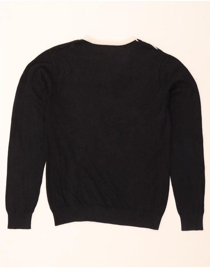 JACK & JONES Mens V-Neck Jumper Sweater Large Black Striped